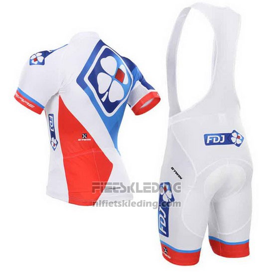 2015 Fietskleding FDJ Wit en Blauw Korte Mouwen en Koersbroek